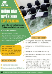 THÔNG BÁO LỚP SPEAKING MÌNH NGUYỄN TUYỀN SINH THÁNG 112024 tại Quảng Nam