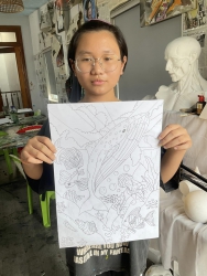 Bản phát thảo sáng tạo cùng đại dương của Nhã Phương học viên lớp vẽ ORI Điện Minh tại Quảng Nam